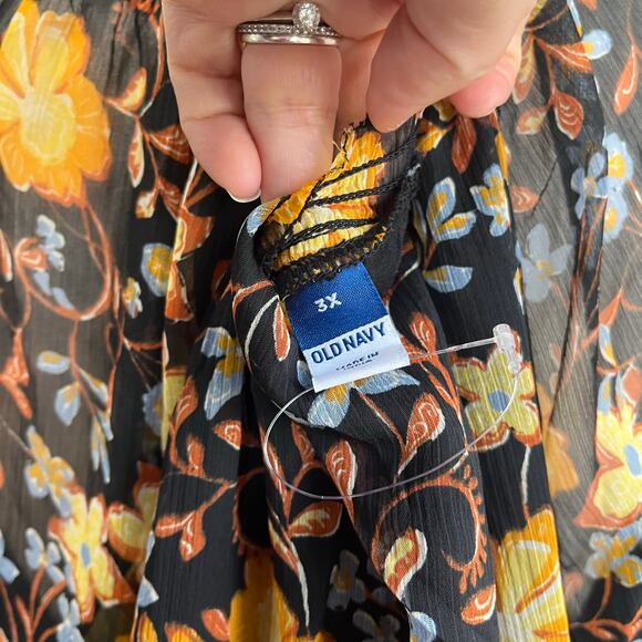 GAP Plus Floral Smocked Waist Long Sleeve Mini Dress Black Yellow Size 3X - Picture 7 of 10